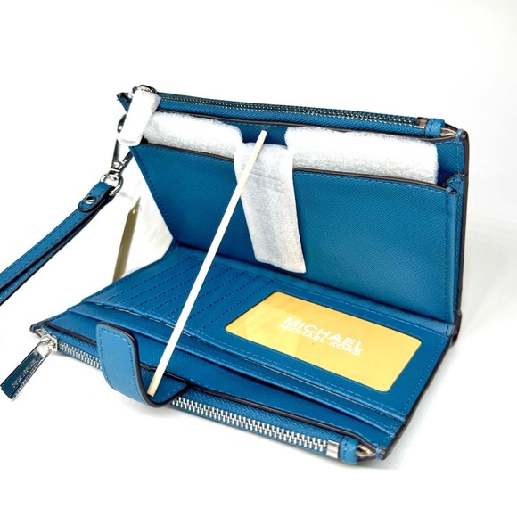 Michael Kors Large Jet Set Travel Logo Double Zip Wallet - Teal - Picture 6 of 7